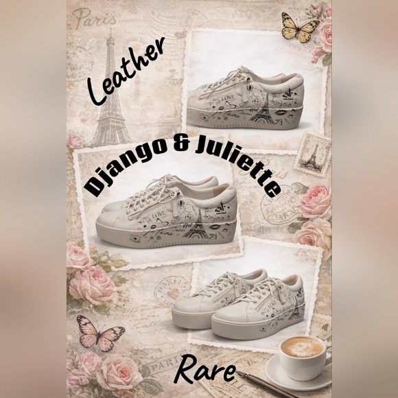 Rare Django & Juliette Wolak White Leather Paris Graphic Platform Sneakers EU 38